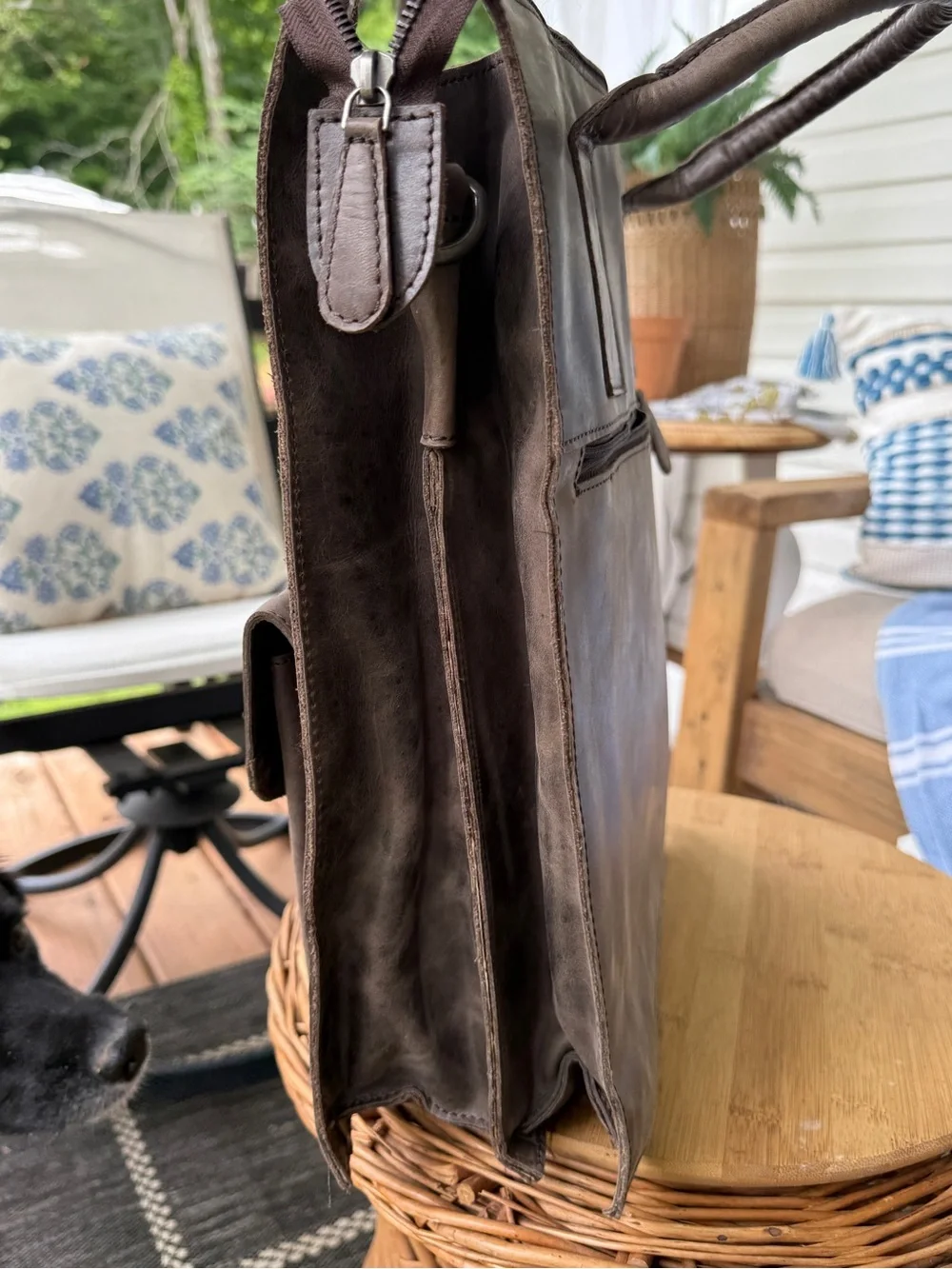 Lederzar Brown/Grey Leather Laptop Travel Tote Carryall Bag
